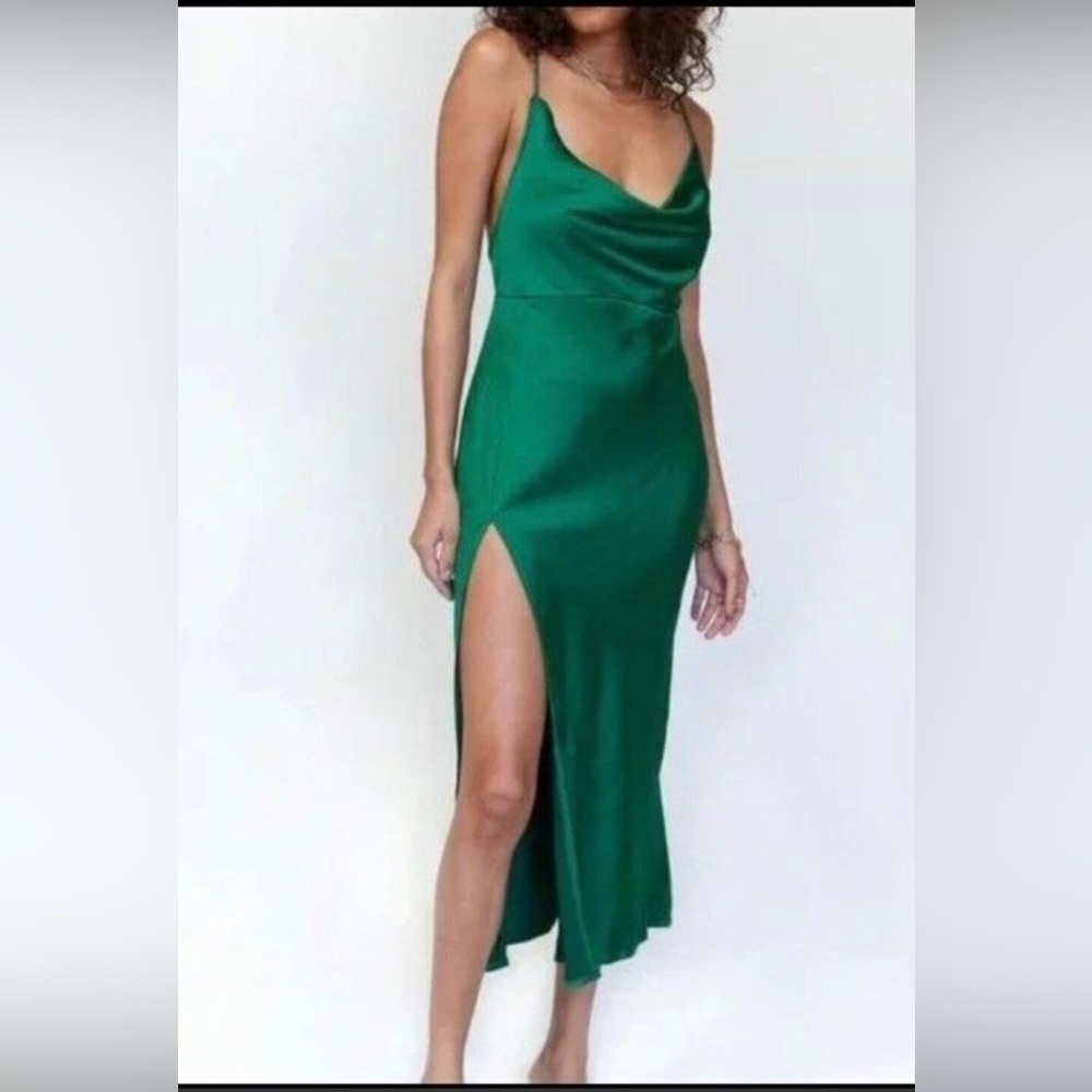 Princess Polly green satin midi dress holiday